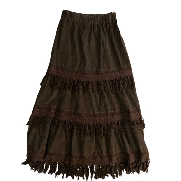 Denim & Supply Ralph Lauren Tiered Fringe Corduroy  Peasant Maxi Skirt - Picture 7 of 7